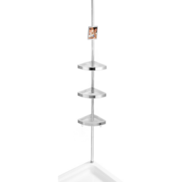 Wenko Teleskop-Eckregal 'Premium' edelstahlfarben 3 Ablagen, Spiegel 70-260 cm