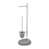 Wenko Stand WC-Garnitur 'Pepple Stone' 2-in-1 chromfarben/grau mit Glaseinsatz