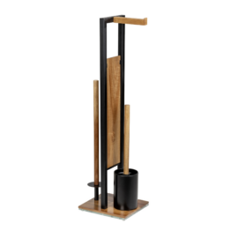 Wenko Stand WC-Garnitur 'Rivalta' 3-in-1 Akazienholz/Stahl schwarz